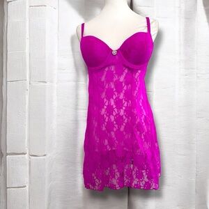 Fuschia lace mini slip dress y2k punk princess 36B